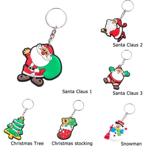 Christmas Keychain Cartoon Santa Claus Snowman Xmas Tree Key Ring Pendants Men Women Jewelry Gift