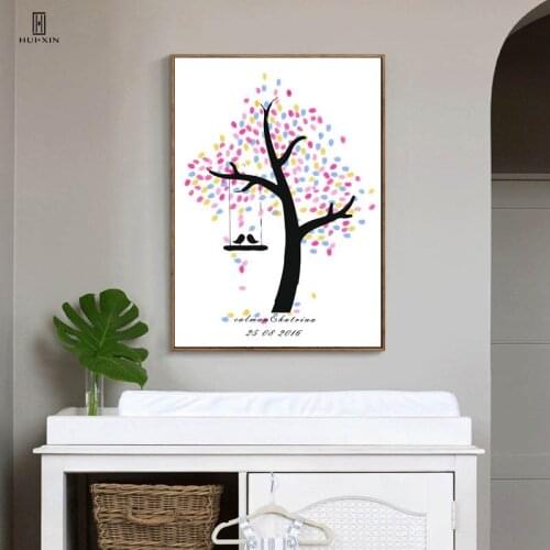 Best Wishes Gifts Blue Pink Yellow Green Flowers Trees Dreamlike Images DIY HD Guestbook Fingerprint Signature For Party Decor