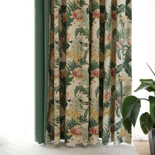American Country Cotton Linen Garden Flower and Bird Curtains Living Room Bedroom Blackout Light Luxury Curtains Custom