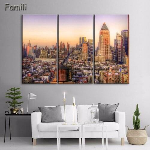 Modern 3pcs Modular Poster Board Framed Canvas Oil Painting New York Manhattan Pictures City Landscape Wall Art For Living Room