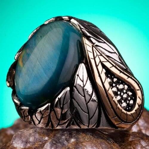 925 Sterling Silver Mens Ring with Blue Tigereye Stone Qaulity Ring for Men Tigereye Ring
