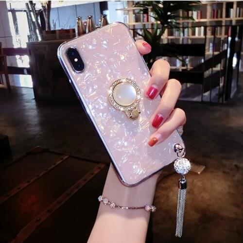 Rhinestone Diamond Shell Phone Case For VIVO S7 NEX 3 IQOO S1 V15 Pro X27 X20S Z5X Z3i V5 Y66 Y67 Y81 Y83 Soft Ring Stand Cover
