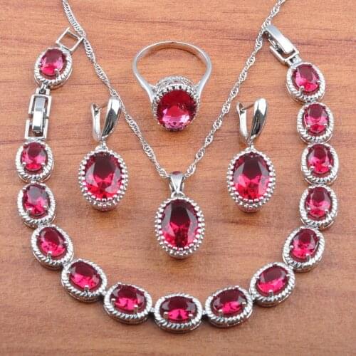 Wedding Jewelry Egg Design Rose Red Zirconia Silver Color Jewelry Sets For Women Wedding Best Gift JS0190