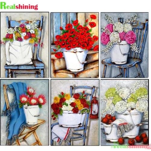 Flower Chair bucket 5D DIY Diamond Painting Cross Stitch Full Square/Round Drill Floral Vase Scenery Diamond Embroidery N2063