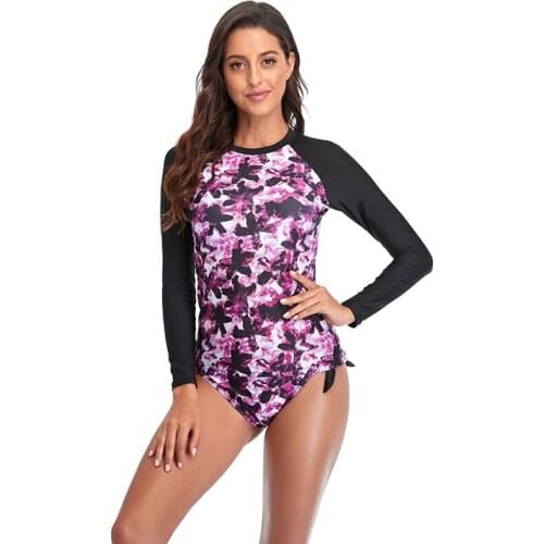 WTCandy New 2021 Surfing Sport Two Piece Swimsuit Women Long Sleeve Plus Size XXL Swimwear Beach Patchwork Bandage Bathing Suit
