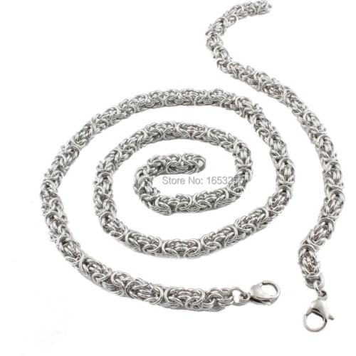 High Quality Mens Stainless Steel Jewelry Set Pure Handmade Round Byzantine Chain Necklace & Bracelet Set 9mm wide
