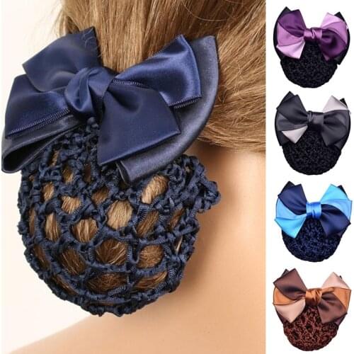 6Color Fashion Handmade Office Lady Bow Flower Tie Barrette Hair Clip Cover Bowknot Net Bun Snood Hair Accestory