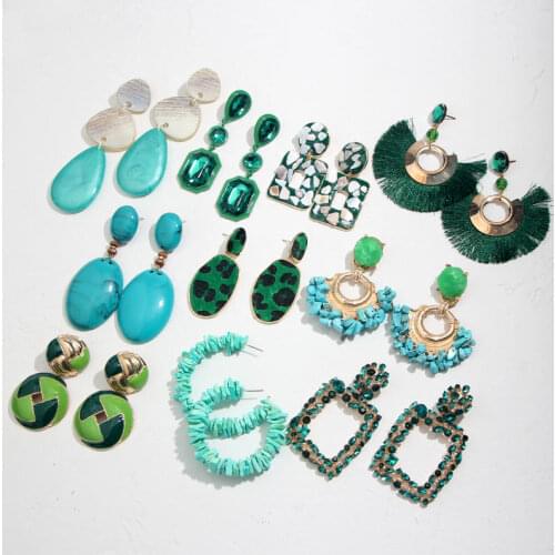 Flatfoosie Big Bohemian Statement Dangle Drop Earring Wholesale Women Green Crystal Earrings For Women Party Unique Earrings New