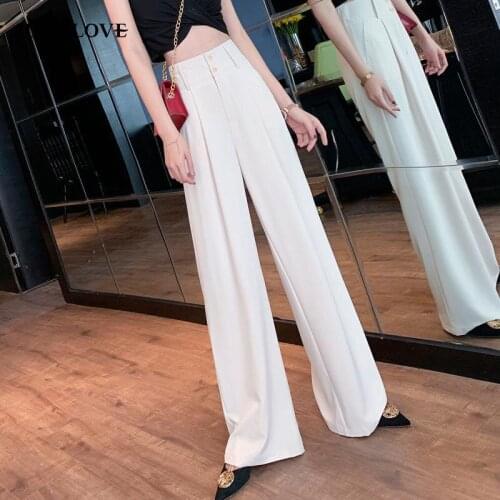 HStar Women 2020 Spring Autumn Ice Silk Wide Leg Straight Pants Female Loose Casual High Waist Long Trousers Ladies Chic Pants