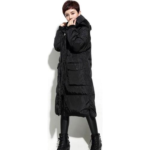 Medium Long Women Winter Coat Hooded Long Down jacket Winter Coat Thick Down Coat Plus Size Large Pockets
