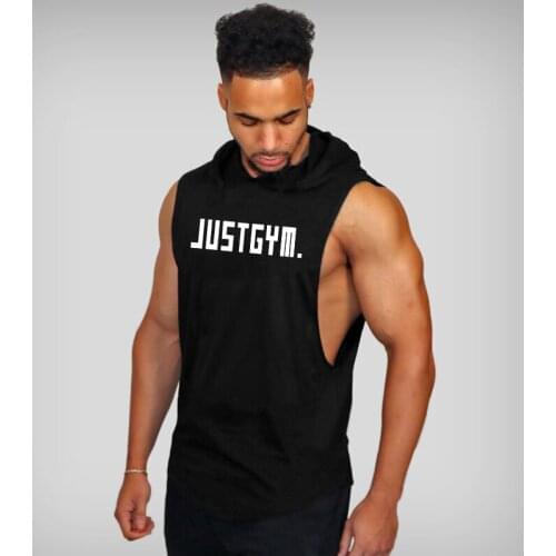 Running Vest Hooded Gym Clothing Men Cotton Bodybuilding Stringer Hoodie Sweatshirts Fitness Tank Top Men Sleeveless Vest Shirt