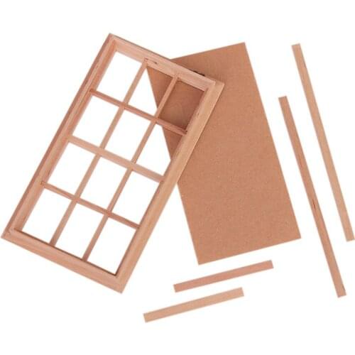 1:12 Scale Dolls House Miniature 5.2" Wooden 12 pane Window Frame Dollhouse Furniture Toys for Child
