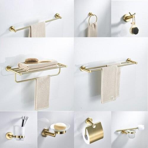 1Pc Fashion Stainless Steel Golden Towel Rack Bathroom Toilet Paper Holder Screw Install Sundries Storage Rod