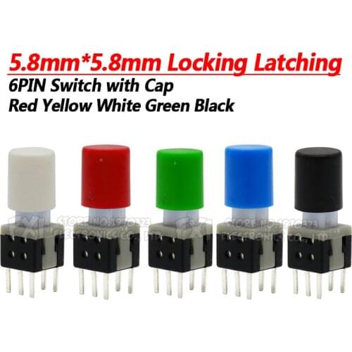 10Sets = 20PCS 5.8*5.8mm with cap Locking Latching Push Tactile Power Micro Switch Kit 6 Pin Button Switches 5.8x5.8mm