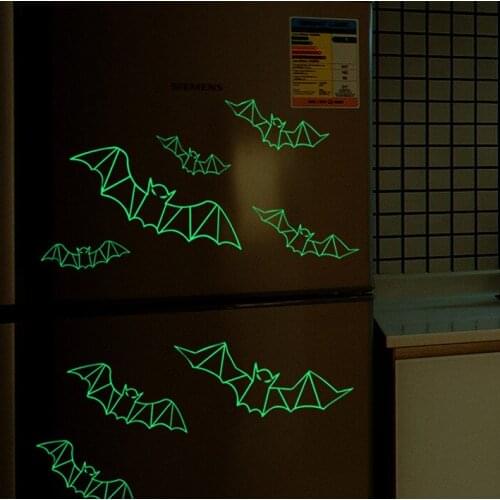 12pcs 3D Bats Wall Decal Sticker Luminous Bat Wall Sticker for Halloween Party Scary Background Home Window Wall Decoration