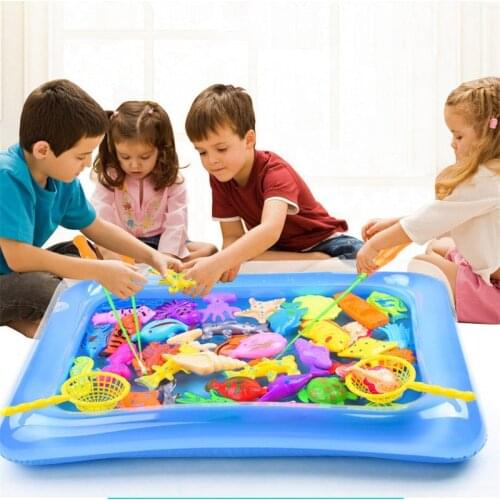 40pcs/set Kids Play Fishing Games Model Child Magnetic Fishing Toy Rod Set With Inflatable pool Kids Summer Outdoor Toys