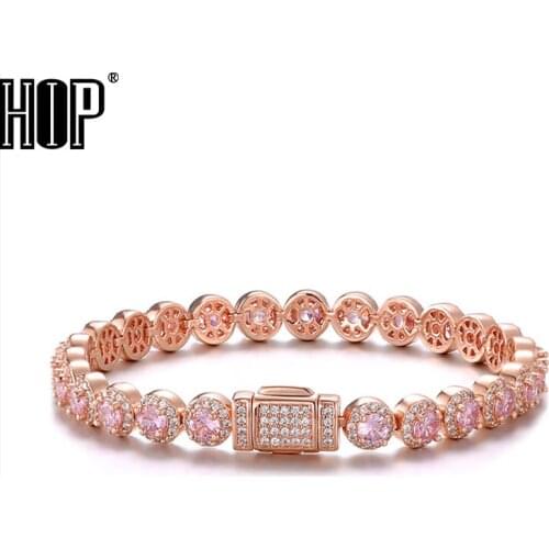 Hip Hop 7MM Bling Iced Out Round Box Buckle CZ Copper Setting AAA+ Cubic Zirconia Stones Bracelet For Men Women Jewelry