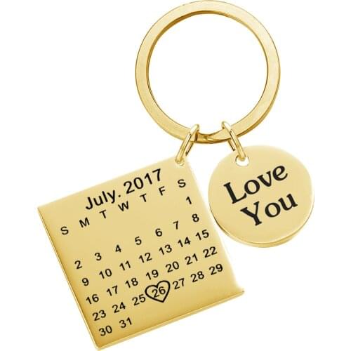 Stainless Steel Private Custom Key Chain Personality Calendar Keychain Hand Carved Calendar Highlighted with Heart Date Keyring