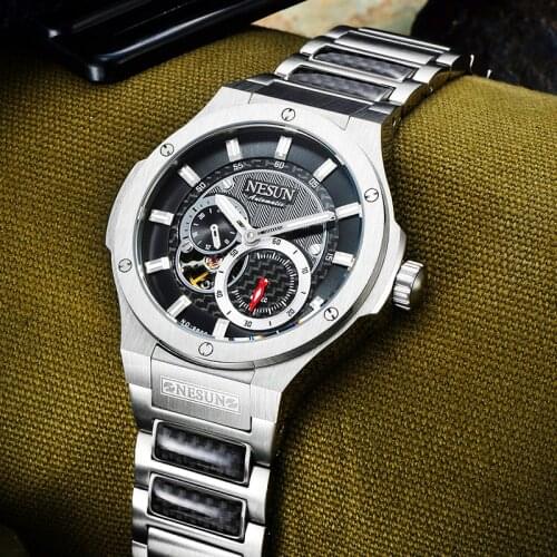NESUN Fashion Sports Watches Men Full Steel Sapphire Waterproof Automatic Mechanical Wristwatches Clock Male Relogio Masculino