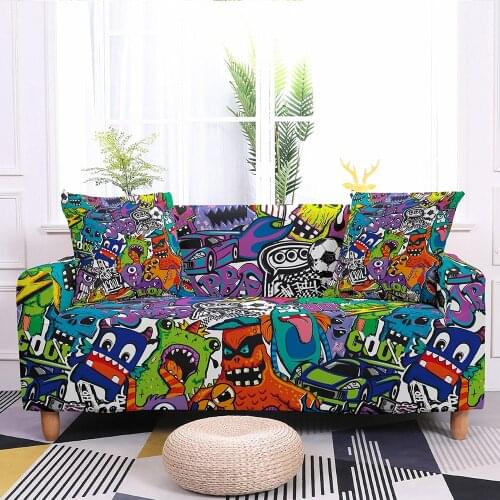 Hippie Style 3D Graffiti Sofa Cover Elastic Stretch Sofa Cover 1/2/3/4 Seater Sofa Slipcover Couch Covers for Living Room Decor