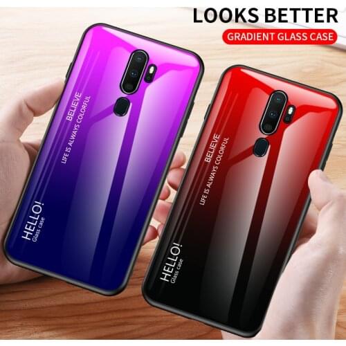 For OPPO A9 2020 Case Fashion Hard Tempered Glass Luxury Gradient Protective Back Cover case For oppo a5 2020 A11X phone shell