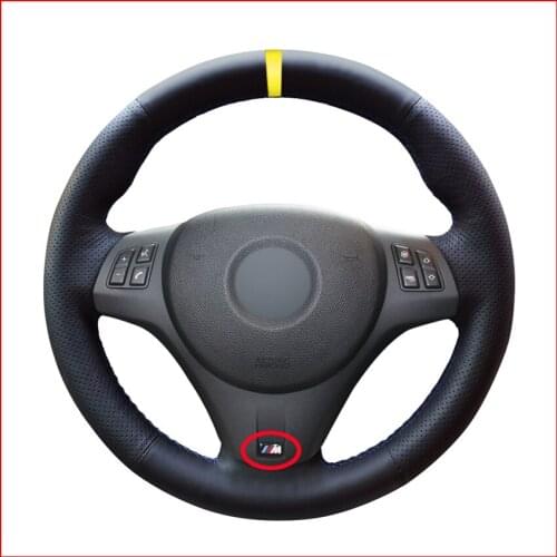 MEWANT Black Artificial Leather Yellow Marker Steering Wheel Cover for BMW M Sport M3 E90 E91 E92 E93 E87 E81 E82 E88 X1 E84