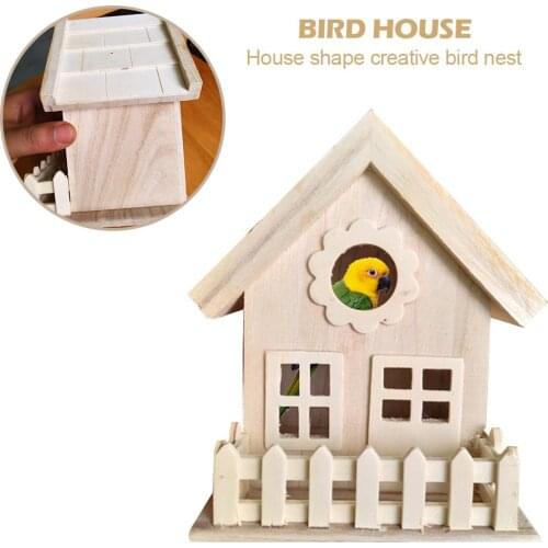Wooden Bird House Nest Bird Hanger Cage Birdcage Bird Shelter Breeding Box Roof Decoration Ornaments Box Nesting Small Birds