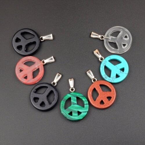 Spiritual Healing Malachite Black Onyx Cute Pendants Charms Beautiful Energy Chakra Love Peace Mark Lucky Wish Quartz Stone 27mm