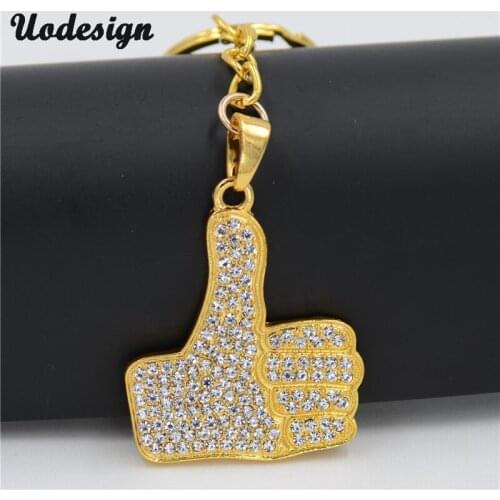 Hip Hop Jewelry Full Crystal Thumbs up Good Pendant Keychain Golden Iced Out CZ Bling Keyring Rapper Fashion Accessories