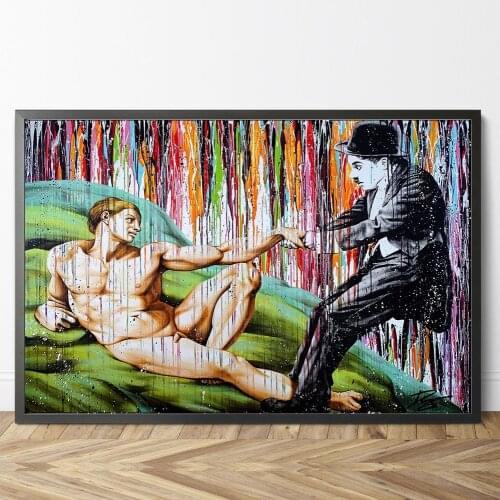 The Creation of Adam Graffiti Art Canvas Prints Recreation of Michelangelo Famous Paintings Street Art Home Wall Decor Cuadros