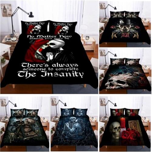 Skull Proposal Series Bedding Set Queen Size Flower Skull Bed Linen Double Duvet Cover with Pillowcase King Size Skull Bedding