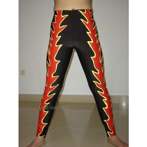 Unisex Spandex Combat jujitsu Zentai Costume Metallic WRESTLING TIGHTS Black Red Fire