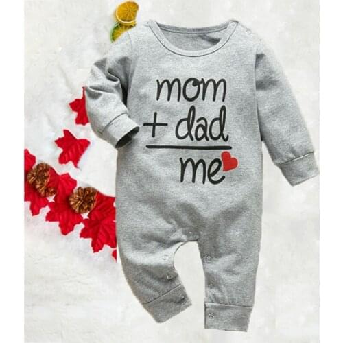 Mom Plus Dad Love Me Letter Newborn Baby Long Sleeve Clothes Boy Girl Kids Cotton Body Infant Fashion Jumpsuit Casual Rompers