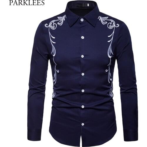 Embroidery Shirt Men 2018 Brand New Slim Fit Long Sleeve Business Shirt Mens Casual Button Down Dress Shirts Camisa Hombre XXL