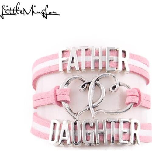 Little Minglou Father love Daughter bracelet heart charm suede wrap men bracelets & bangles for women jewelry family gift