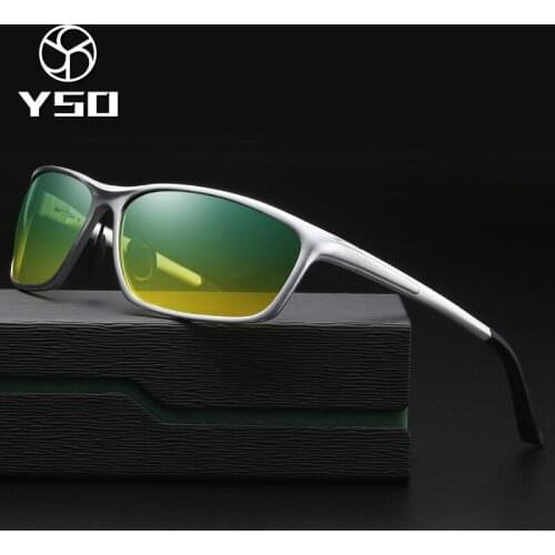 YSO Sunglasses Men Polarized UV400 Aluminium Magnesium Frame HD Night Vision Driving Glasses Rectangle Accessories For Men 2179