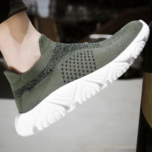 Spring Autumn Mens Super Light Flying Woven Socks Shoes Large Size Casual Sports Shoes Breathable Anti-Skid Walking Shoe 39-45