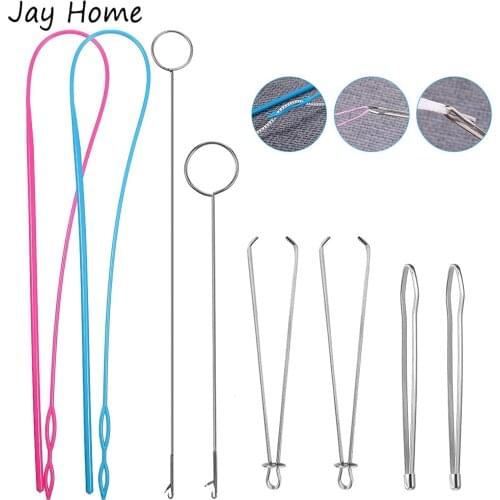 8Pcs Sewing Threader Tools Set Including Sewing Loop Turner Flexible Drawstring Threader Metal Tweezers Elastic Band Threader
