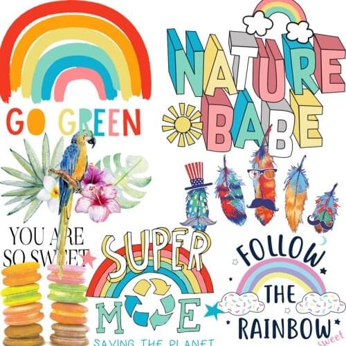 Iron On Patches Rainbow Animal Parches Iron On Diy Accessory Heat Transfer Clothes Stickers Applique Fashion Patches For Clothes