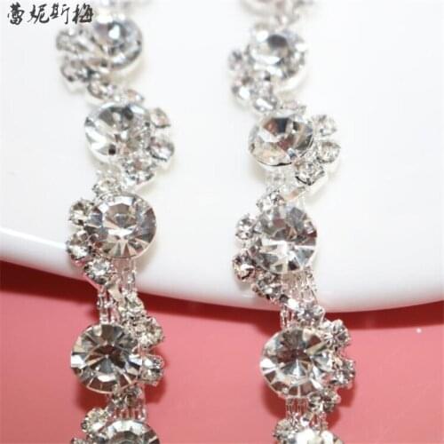 Crystal 1yard 12mm Diamante Rhinestone Trim Silver Tone Cake Banding Decoration/ Garment Accesorry RT0021