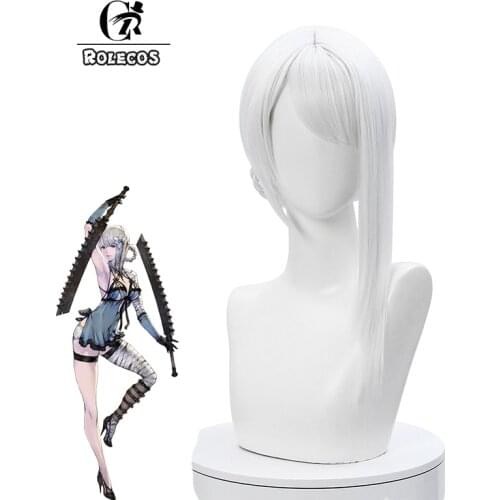 ROLECOS NieR RepliCant Kaine Cosplay Wig Sliver White Braided Wigs with Bangs Synthetic Hair Heat Resistant