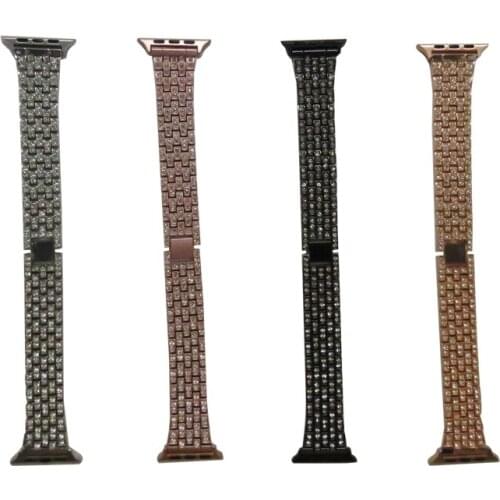 Suitable for forApple watch 3 / 5 / 6 metal diamond band with five beads and full drill strap