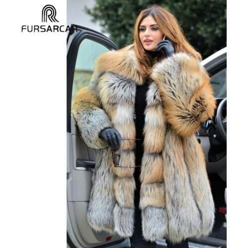 FURSARCAR Luxury Natural Real Fur Coat Women With Big Turn-down Collar Thick Warm Gold Fox Fur Jacket Winter Fox Fur Coat