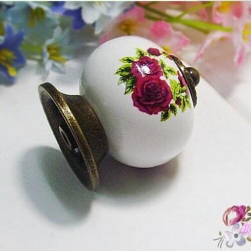 Rustico Rural Ceramic Furniture Knobs Rose Porcelain Drawer Cabinet Knobs Bronze Dresser Cupbord Door Pull Handle Antique Brass