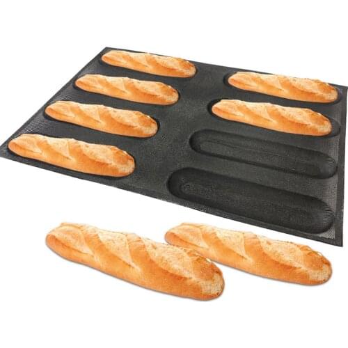Bluedrop silicone sandwich form oblong hot dog shape bread mold perforated fiberglass baking sheet mould 10 inch 8 caves
