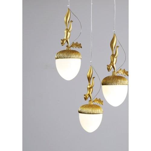 Cute Squirrel Led Pendant Lights Restaurant Dinging Room Creative Pinecone Hanging Light Fixture Home Decor Bedroom Bedside Lamp