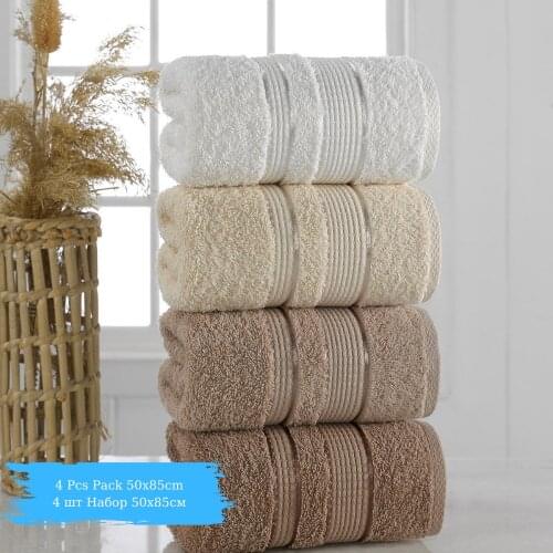 Turkish Pure %100 Cotton Super Absorbent Towel Set 4 Pieces 50x85 Cm Soft 2021 White Cream Brown Dark Brown - Home Textile