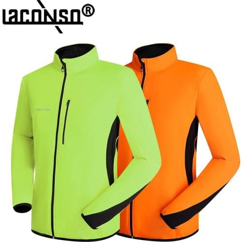 LACONSO Cycling Jersey Mens Windbreaker Raincoat Waterproof Fleece Long-Sleeved Jacket Reflective Winter Plus Fleece Bicycle