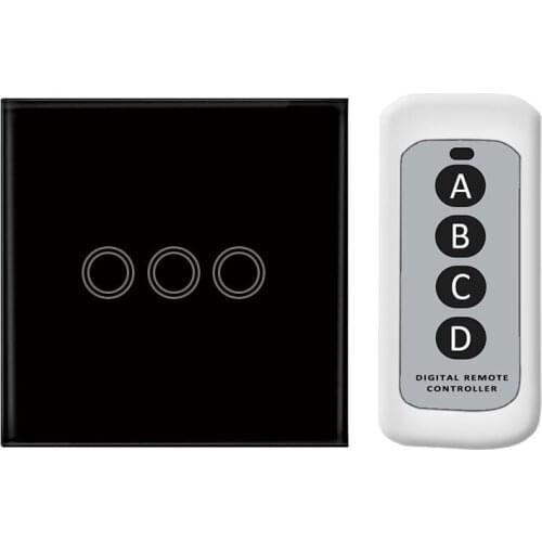 Waterproof 3 Gang LED light Touch Switch AC170-240V EU Standard Sensor Wall lamp Switch Tempered Glass Panel Module With Remote