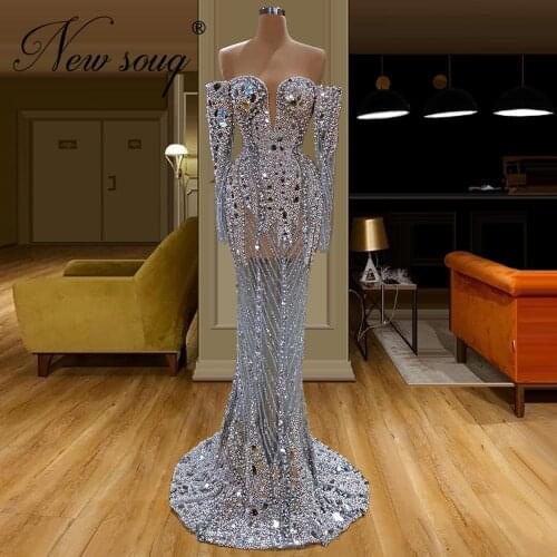 Generous Beading Prom Dress Kaftans Custom Made 2020 Vestidos Formal Crystal Evening Dresses Girl See Through Gown Dubai Arabic